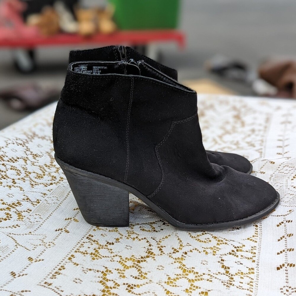 Y2K Indie Sleaze Black Ankle Boots Chunky Heel Grunge Goth Faded Glory Size 9